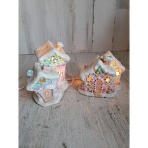 Vintage glitter candy house AS IS Xmas set home decor figure peppermint